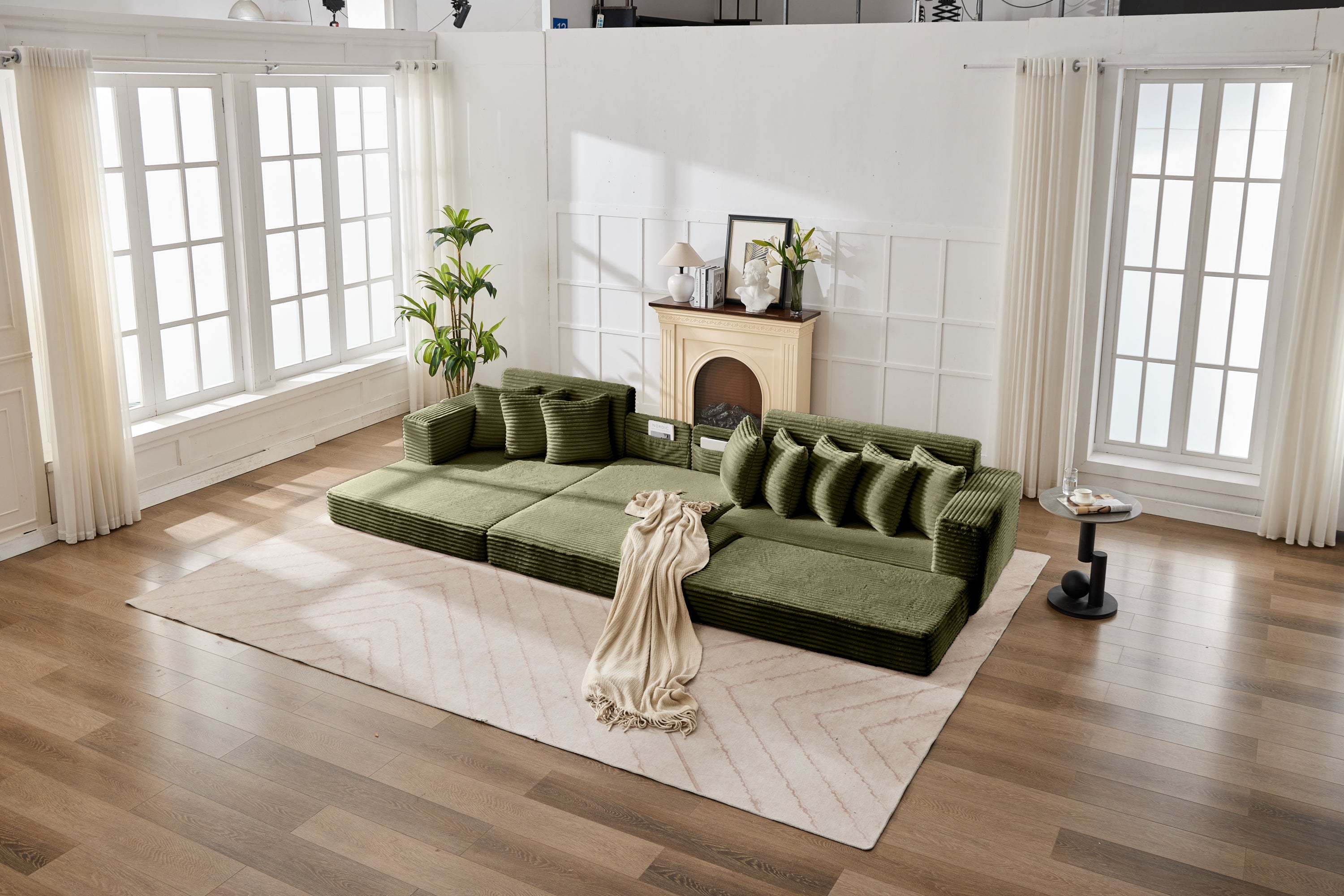 109 Inch Corduroy Sofa Bed For Small Apartments Green Convertible Couch