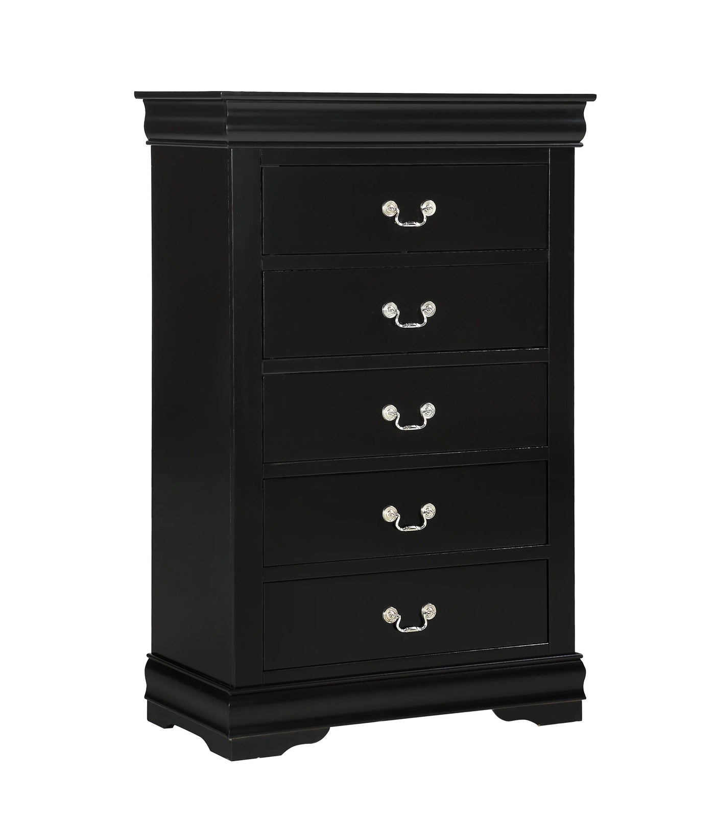 Black Five Drawer Louis Philip Solid Wood Chest Dresser