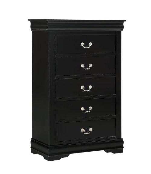 Black Five Drawer Louis Philip Solid Wood Chest Dresser