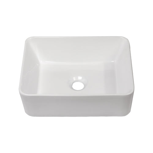 16 x 12 Inch Modern Rectangular Bathroom Vessel Sink - Glossy White Porcelain Ce