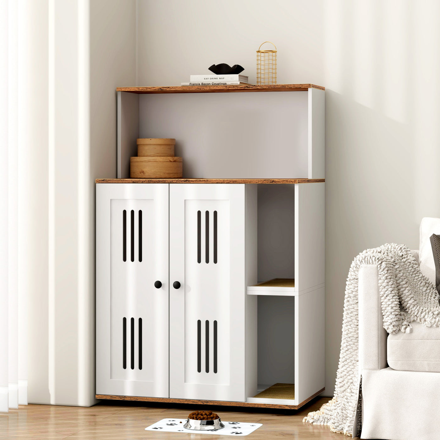 Double Litter Box Enclosure Cabinet for Cats
