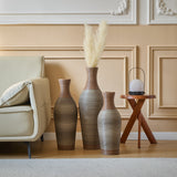Hand-Woven PVC Rattan Vases, Set of 3 Brown Decorative Floor Vases