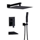 Matte Black All Metal Tub Shower Faucet Set with 12in Rain Shower Head, Wall