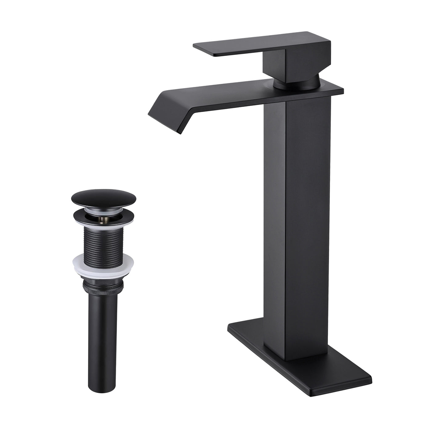 Waterfall Spout Bathroom Sink Faucet Single Handle Pop-Up Drain