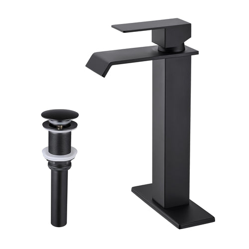 Waterfall Spout Bathroom Sink Faucet Single Handle Pop-Up Drain