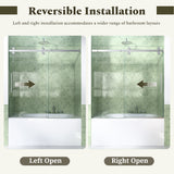 56-60"W x 60"H Frameless Sliding Tub Shower Door Enclosure