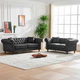 Chesterfield Faux Leather Sofa Black 66 Inch Roll Armrest