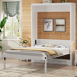 Beige Full Size Murphy Bed with 2 Drawers, Solid Pine Wood + MDF, 80.5''L x 61.5''W x 89''H