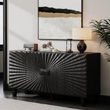 59" Modern Sideboard Credenza with 4 Sunburst Doors Black