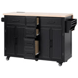 K&K 56.5'' Kitchen Island with Drop Leaf, Power Outlet, Embossed Vertical Stripe