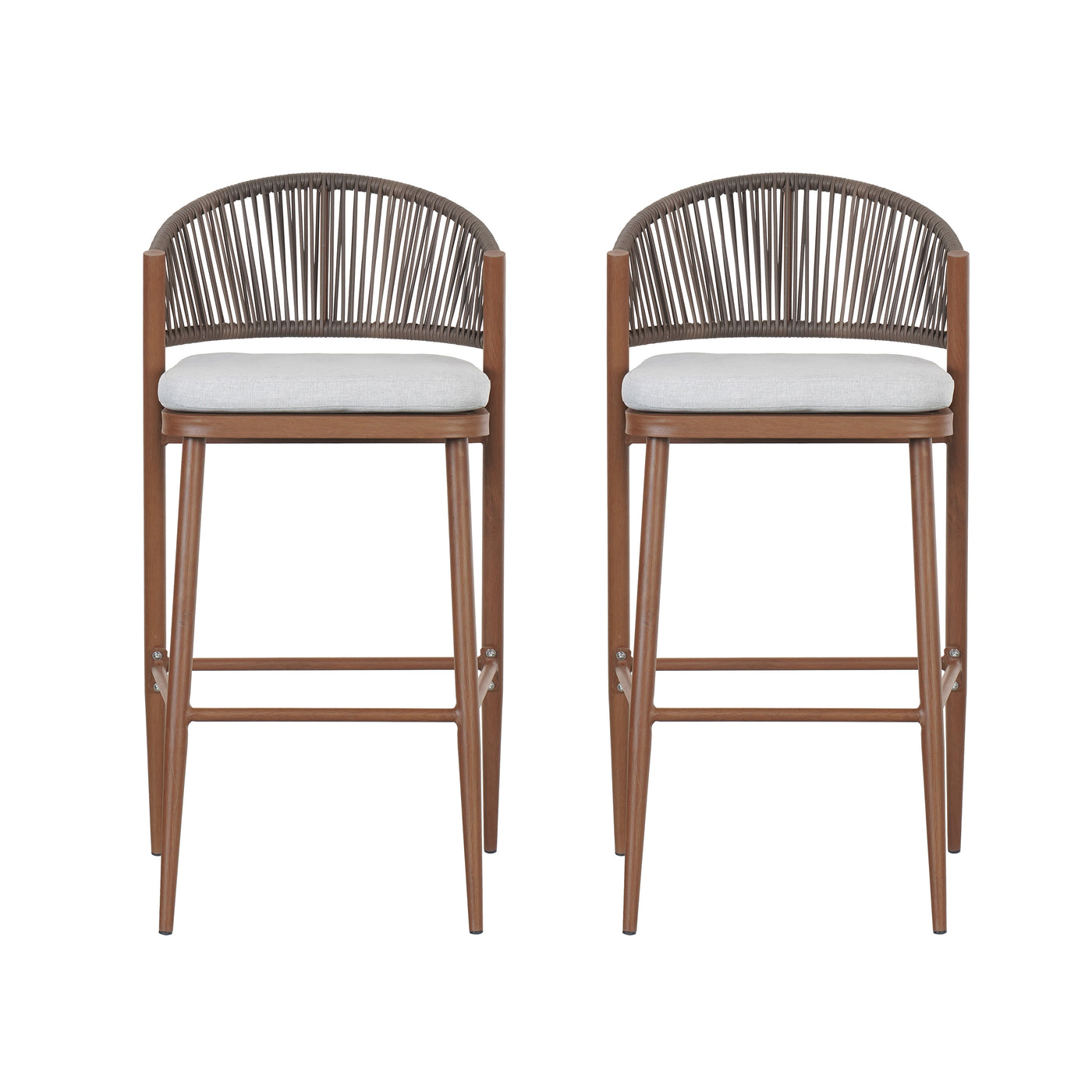 Bar Height Counter Stools Set of 2 Aluminum Teak Finish
