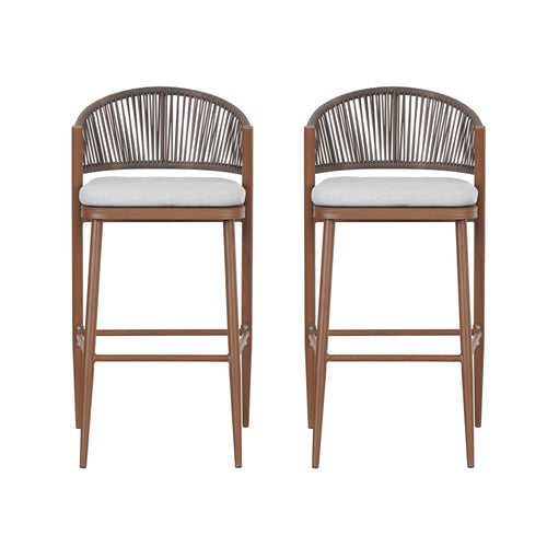 Bar Height Counter Stools Set of 2 Aluminum Teak Finish
