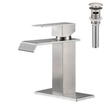 Waterfall Spout Single Handle Bathroom Sink Faucet with Pop-Up Drain