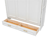 Beige Full Size Murphy Bed with 2 Drawers, Solid Pine Wood + MDF, 80.5''L x 61.5''W x 89''H