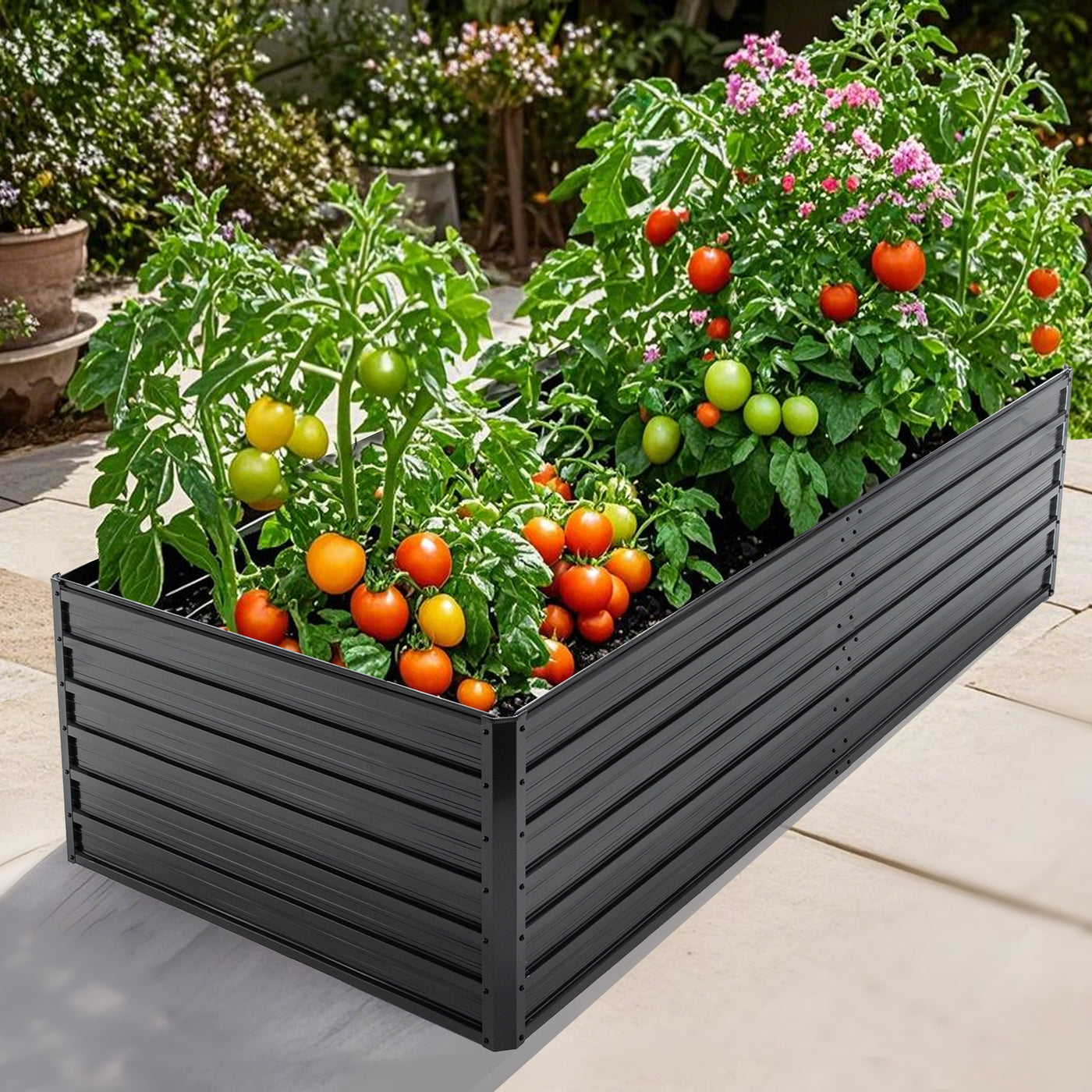 Galvanized Metal Raised Garden Bed 7.2x3.6x2 ft Black