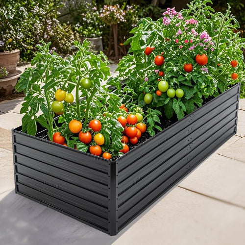 Galvanized Metal Raised Garden Bed 7.2x3.6x2 ft Black