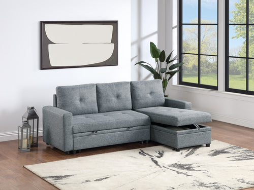 Black Gray Polyfiber Convertible Sectional Sofa Bed Storage Chaise