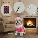 Christmas Pug Statue, Holiday Dog Figurine in Pink Santa Outfit