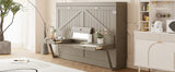 Queen Size Wall Murphy Bed with Storage, Foldable Cabinet Bed with Vanity Desk, Center Mirror & 2 Side Drawers, Distressed Gray(OLD SKU:LP000766AAE)