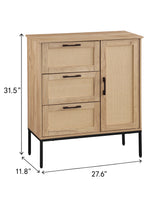 Mid - Century Style Storage Cabinet: 3 Drawers, Rattan Doors