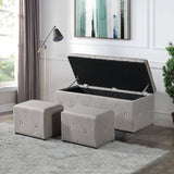 Storage Ottoman Set - Rectangular - Linen Fabric - Beige