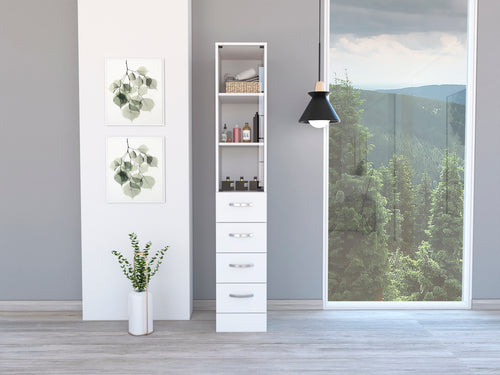 Vanguard White Linen Cabinet Three Shelves Four Drawers