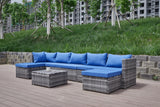 Outdoor Patio Sofa Set PE Rattan Blue Gray All Weather Steel Frame