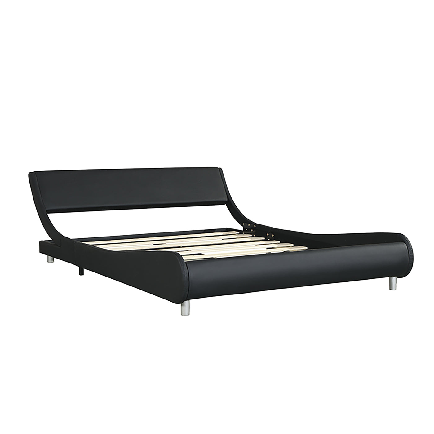 Queen Black Faux Leather Platform Bed Frame LED Lights