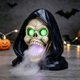 Halloween Grim Reaper Skull Statue with LED Light, Smoke Fog Effect Resin Decor