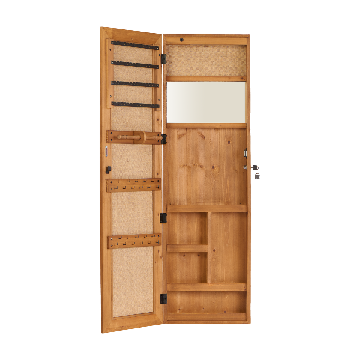 Solid Wood Jewelry Armoire Organizer Cabinet with Full-Length Mirror, Light Brow