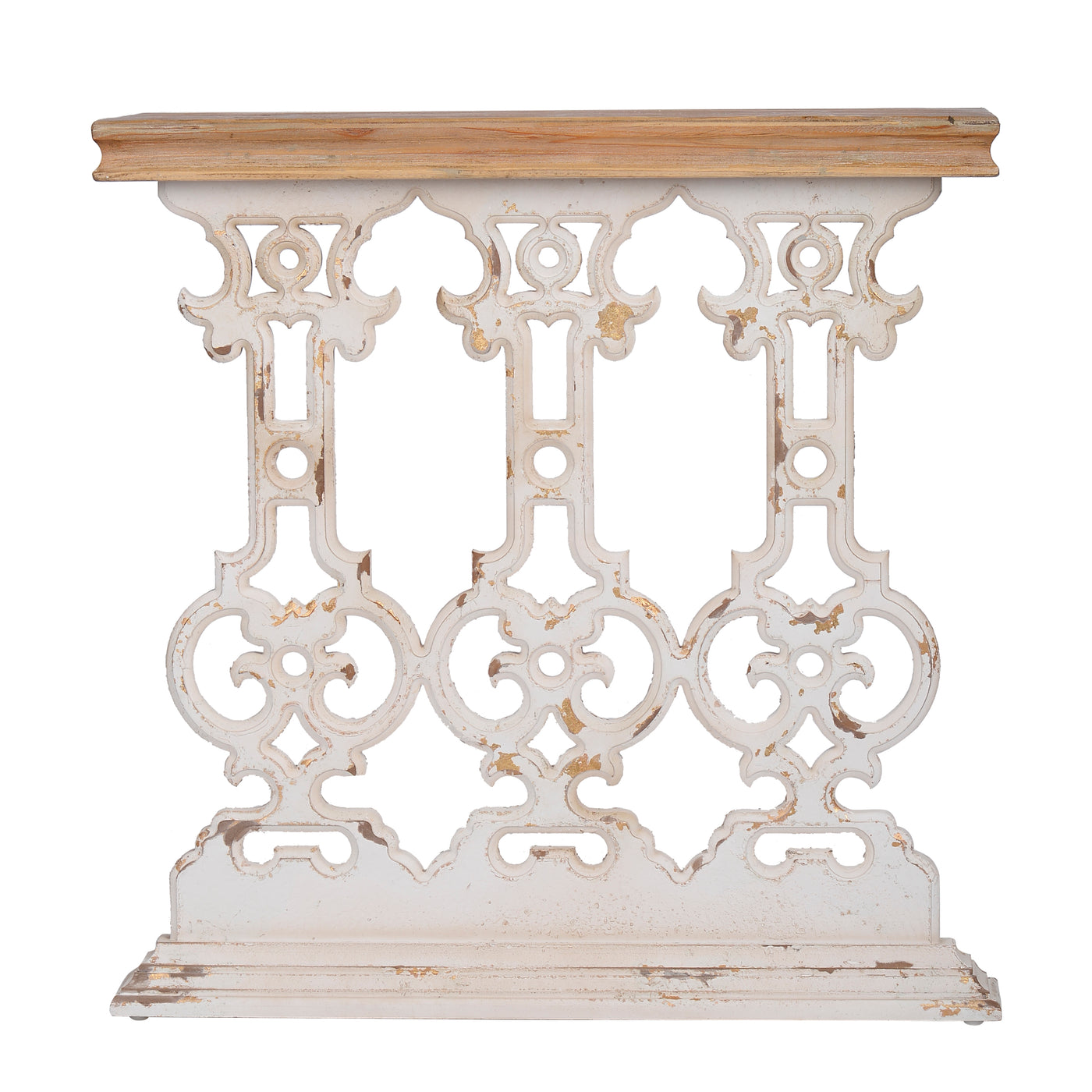 Vintage White Wash Console Table Brown Wood Top 32" x 12