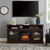 TV Stand Fireplace American Traditional Brown MDF 1400W Fits 65 In TV 60 In