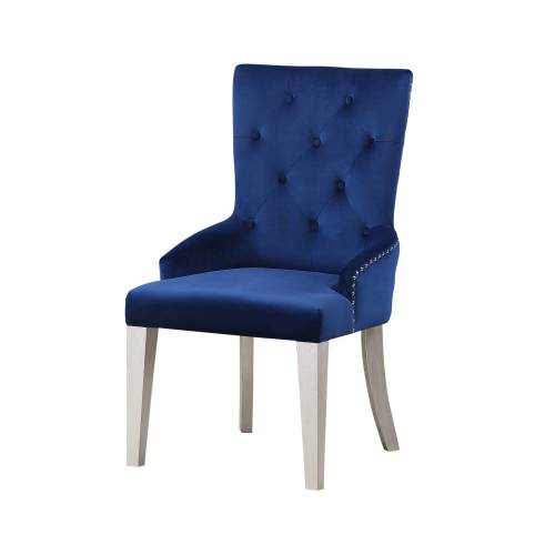 Parson Side Chair - Blue Fabric - Button Tufted & Nailhead Trim