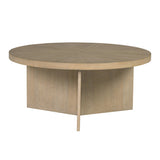 Sadie 36 Inch Round Coffee Table Greige MDF Wood Veneer