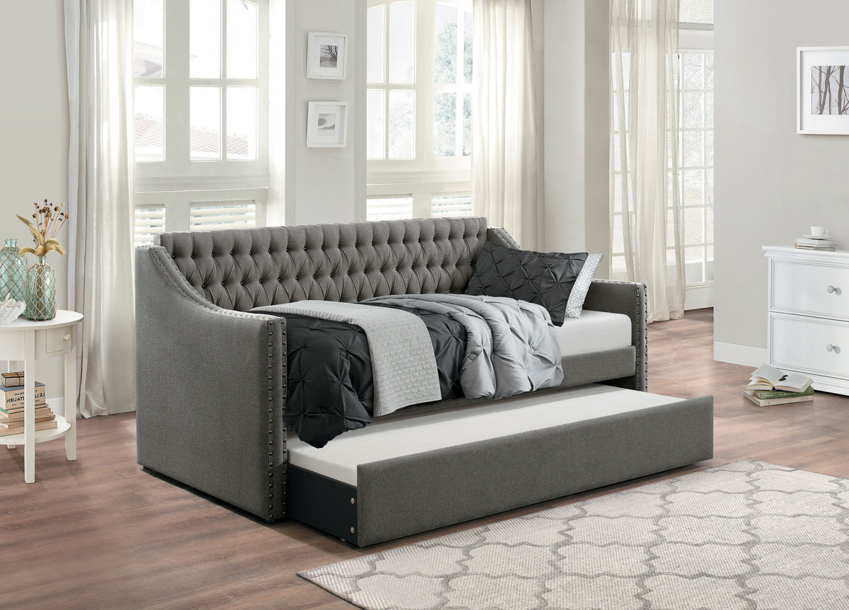 Daybed with Trundle Wood Tufted Dark Gray