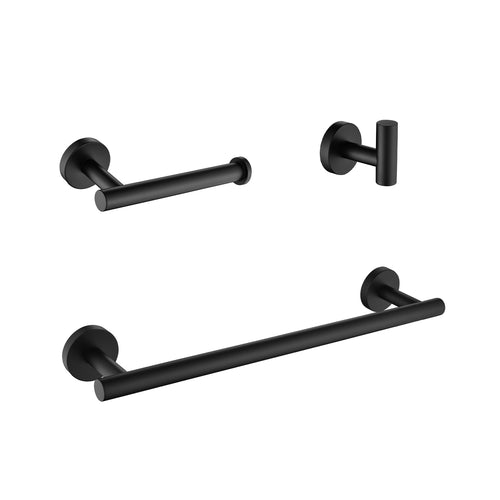 3-Piece Bathroom Hardware Set - Towel Bar, Paper Holder, Robe Hooks