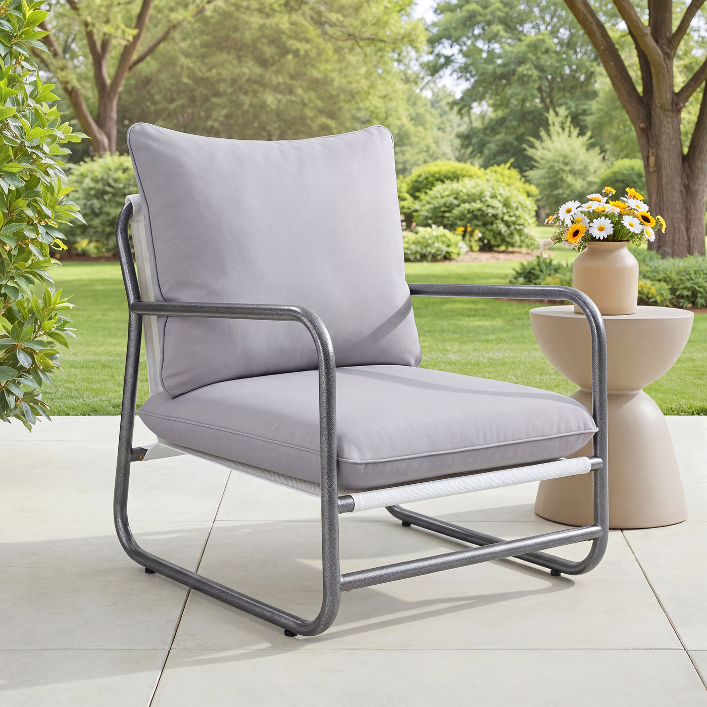 Outdoor Aluminum Frame Patio Armchair, Single Sofa Chair with Removable Water Resistant Cushion