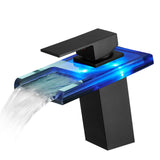 LED Waterfall Bathroom Sink Faucet Single Handle Black