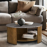 Round Coffee Table - Modern - Faux Marble Top - 36" with Shelf