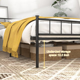 Queen Metal Platform Bed with Headboard Black