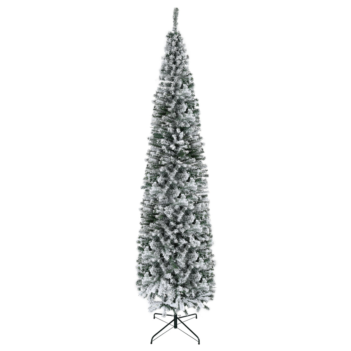 HOMCOM 9' Tall Unlit Snow-Flocked Slim Artificial Christmas Tree with Realistic