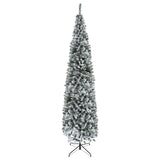 HOMCOM 9' Tall Unlit Snow-Flocked Slim Artificial Christmas Tree with Realistic