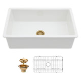 White Porcelain Fireclay Single Bowl Kitchen Sink 30x18x10