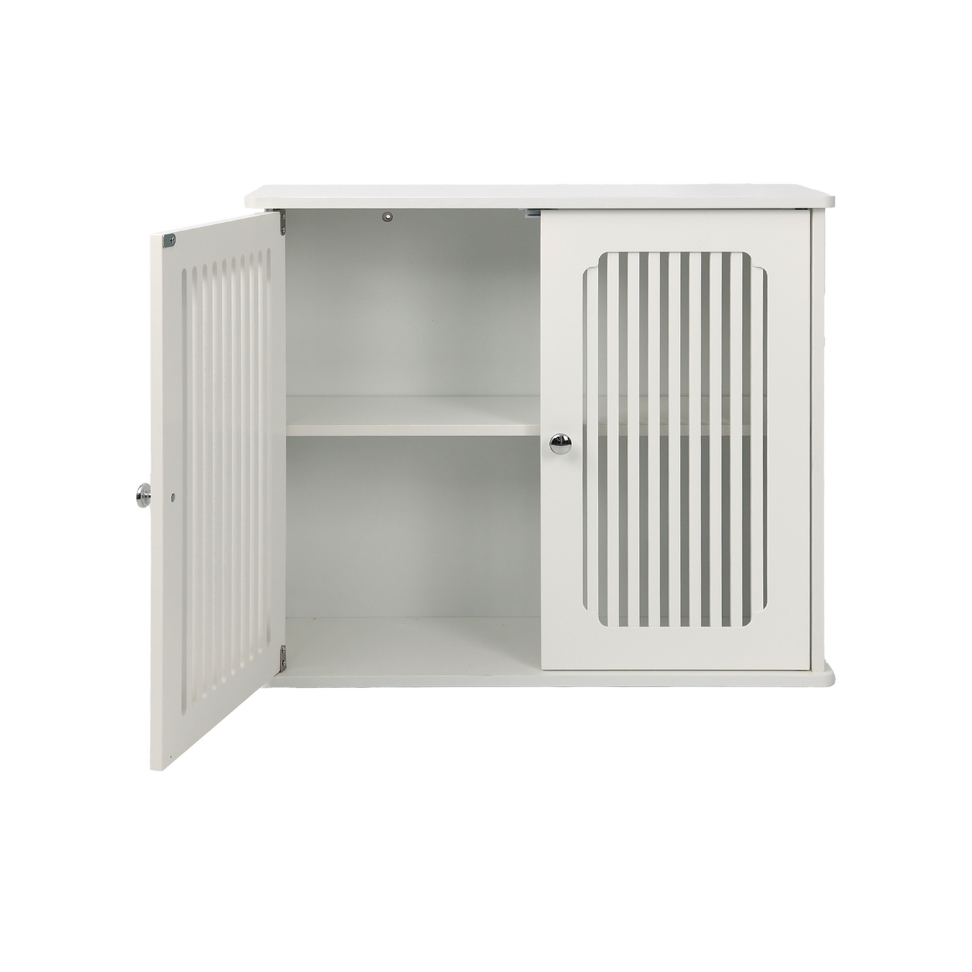 White Louvered Double-Door Wall-Mounted Bathroom Cabinet