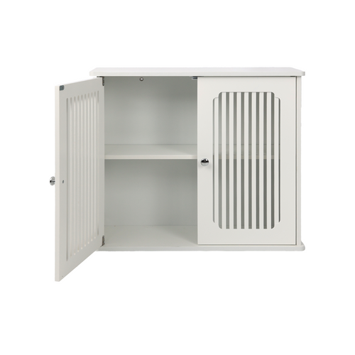 White Louvered Double-Door Wall-Mounted Bathroom Cabinet