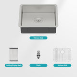 Kitchen Sink, 18 Inch Undermount Sink 5.5-Inch Low Depth ADA Compliant Single