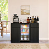 53.2'Fluted Buffet Wine Cabinet with Mini Fridge Nook (Fridge Not Included), Cha
