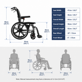 Adult Wheelchair, 20-inch Ergonomic Foldable Aluminum Transport Wheelchair with