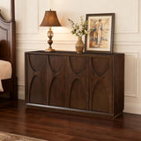 4 Door Accent Cabinet with Solid Wood Carved Doors, Adjustable Shelves