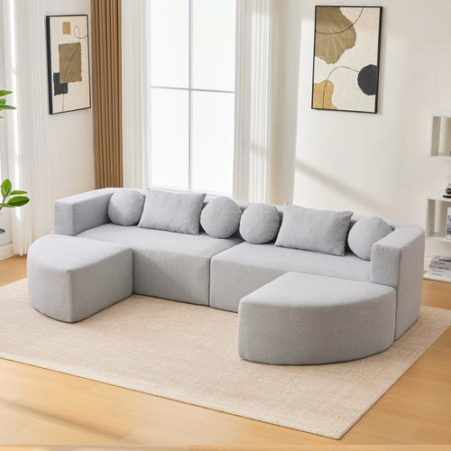 Sectional Sofa U-Shape Modular Boucle Gray 6-Seat Deep Seating 114.9x64.5 In